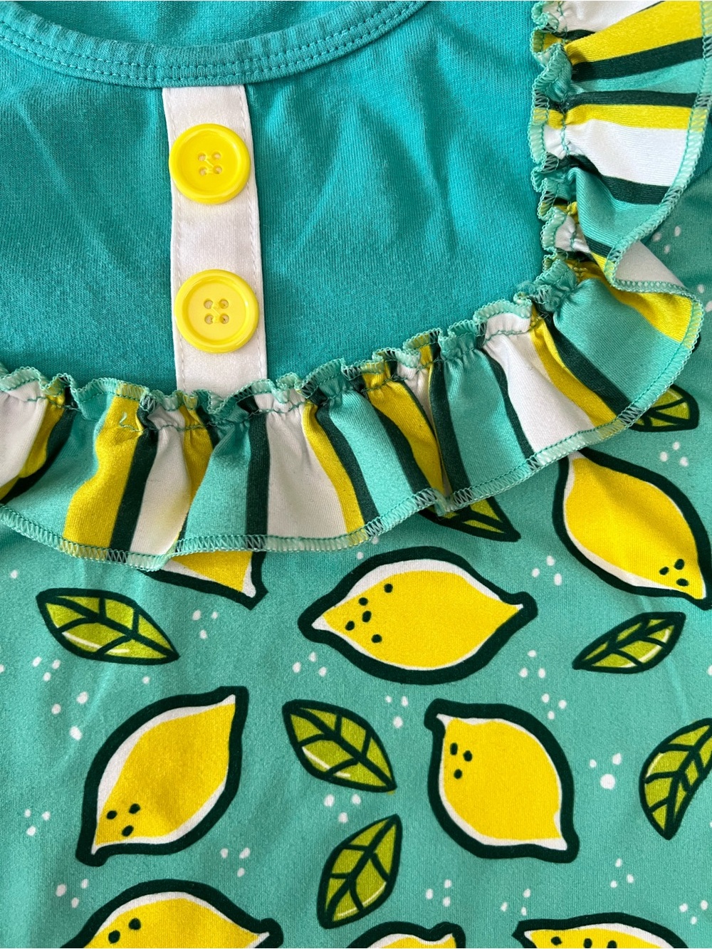 Sleeveless Kids Lemon-Print Ruffle Dress Shirt in Teal by Adorable Sweetheart